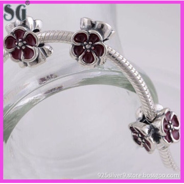 Delicate blossoms enamel Loose Beads 925 Sterling Silver Slide Beads Compatible With European Charm Bracelet
